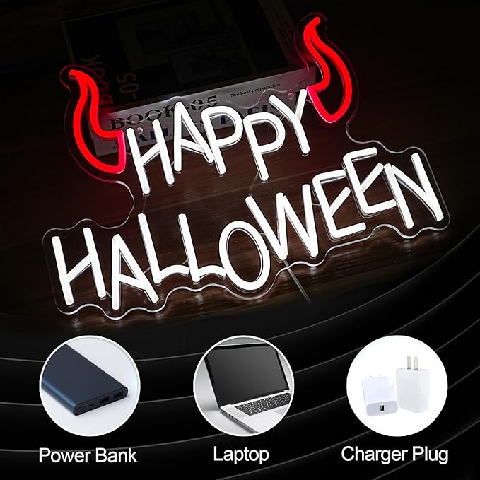 Happy Halloween Neon Sign - Dimmable LED Red Little Corner Light for Wall Decor - USB Powered for Halloween Decoration, Home Spooky Party, Bedroom Decor-StrideForce Fitness