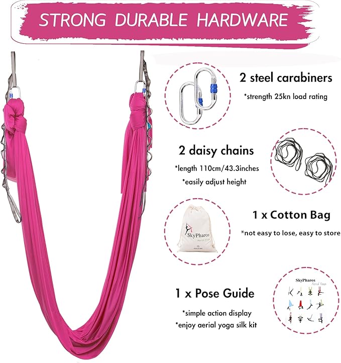 5.5 Yards Aerial Silks Yoga Swing Set - Aerial Yoga Hammock Kit Anti-Gravity Flying for Fitness, Low/Non Stretch Nylon Tricot Fabric Hardware Included for Dance-StrideForce Fitness