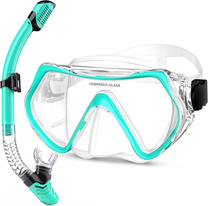 Snorkeling Gear, Dry Snorkel Set180° Panoramic Wide View,Anti-Fog Scuba Diving Mask, Professional Snorkeling Gear for Free Breathing, Swimming, Diving-StrideForce Fitness