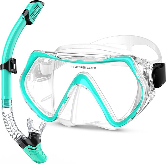 Snorkeling Gear, Dry Snorkel Set180° Panoramic Wide View,Anti-Fog Scuba Diving Mask, Professional Snorkeling Gear for Free Breathing, Swimming, Diving-StrideForce Fitness