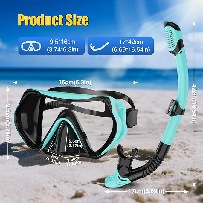 Snorkeling Gear, Dry Snorkel Set180° Panoramic Wide View,Anti-Fog Scuba Diving Mask, Professional Snorkeling Gear for Free Breathing, Swimming, Diving-StrideForce Fitness