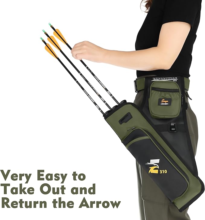 SUNYA Archery Hip Quiver for Arrows. Includes 3 Tubes Arrow Holder, Accessories Pockets and Waist Belt. Fit for Compound and Recurve Bow Practice.-StrideForce Fitness