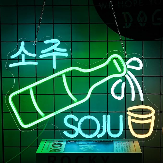 Soju Neon Sign Korean Soju Neon Light Soju Colorful LED Neon Light Korean Led Neon Sign for Bar Korean Restaurant Kitchen Restaurant Wine Cellar Decoration-StrideForce Fitness