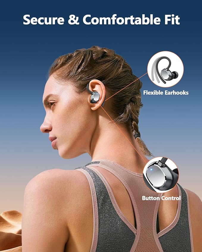 Ear Buds Wireless Bluetooth Earbuds Sport 2025 New Bluetooth 5.3 Headphones with LED Display 128H Playtime Powerful Bass Over Ear Earphones with Earhooks IP7 Waterproof for Gym/Running/Workout-StrideForce Fitness