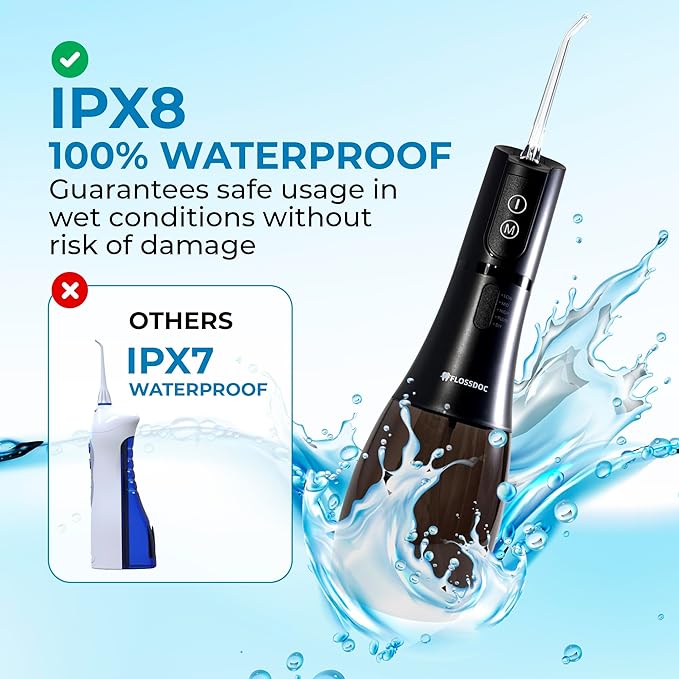 Water Flosser for Braces & Tonsil Stone Remover, 400ml Tank, IPX8 Waterproof, Dental Floss with 6 Tips Including Tongue Scraper, Cordless Water Flossers for Teeth, Bad Breath Treatment for Adults