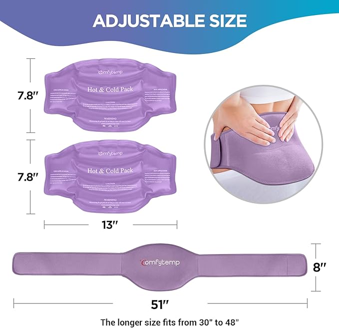 Comfytemp Ice Pack for Back Pain Relief, 2 Packs, Reusable Gel Lower Back Wrap Ice Brace for Sciatica Injuries, Hot Cold Compression for Lower Lumbar, Waist, Men Women Surgery Get Well Gifts (Purple)-StrideForce Fitness