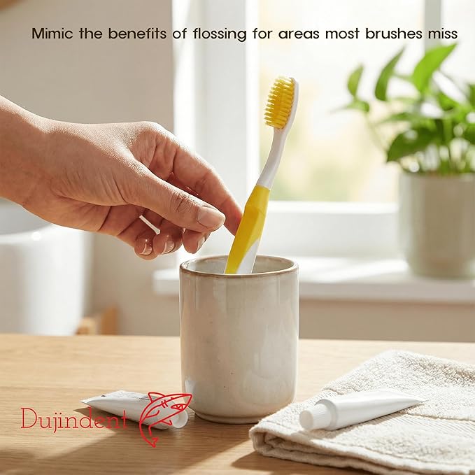 Dolphin Gold [4 Packs] Extra Soft Toothbrush Manual Long Flossing Bristle, Ultra Clean Toothbrush, Good for Sensitive Teeth and Gums (Black, Gold 4 Packs)