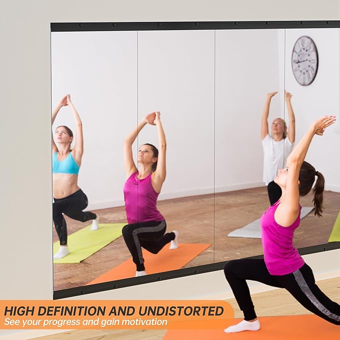 Hasipu 2 Pcs 63''x28'' Home Gym Mirror Large Full Length Wall Mounted Full Body Mirror for Yoga Dance Fitness Exercise Studio Bedroom Garage, Frameless Tempered Glass Workout Mirrors Black Rectangular-StrideForce Fitness