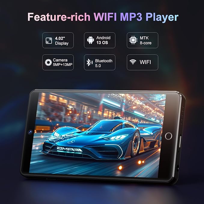 80GB MP3 Player with Bluetooth and Camera, Android 13 OS MP3 & MP4 Player with 4" Touchscreen and Speaker, Spotify Music Player with Audible, FM Radio, Amazon Music, Play Store-StrideForce Fitness