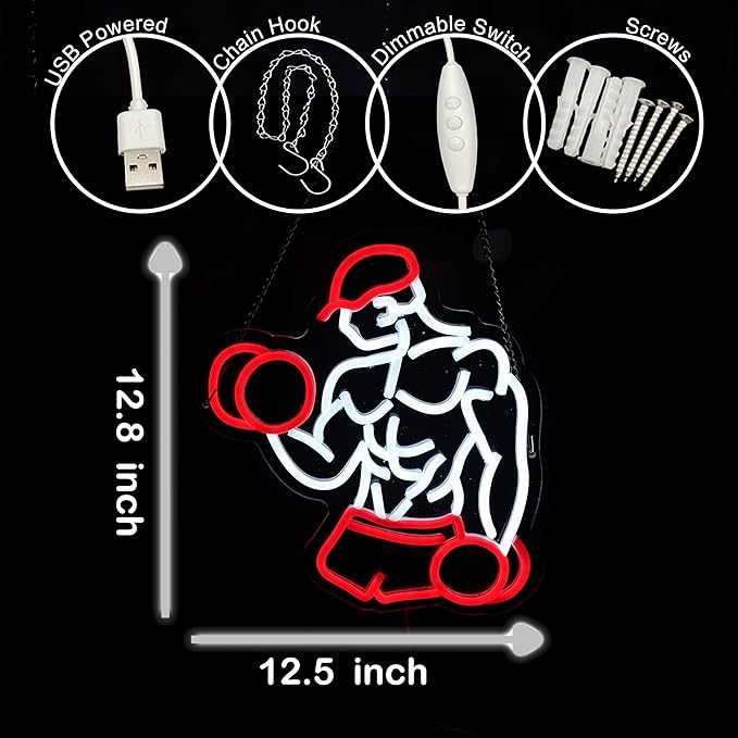 Home Gym Neon Sign Man lifting Dumbbell Build Muscle Led Light Up Sign Dimmable Gym Lighting for Home Gym Decor Men Cave Gifts 12.5"×12.8"-StrideForce Fitness