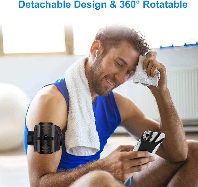 Cell Phone Running Armband - Detachable & 360° Rotatable Universal Cellphone Arm Band for iPhone 17 16 15 14 13 Pro Max Plus Samsung Galaxy Note S24 S23 for Workout Exercising Walking Jogging-StrideForce Fitness