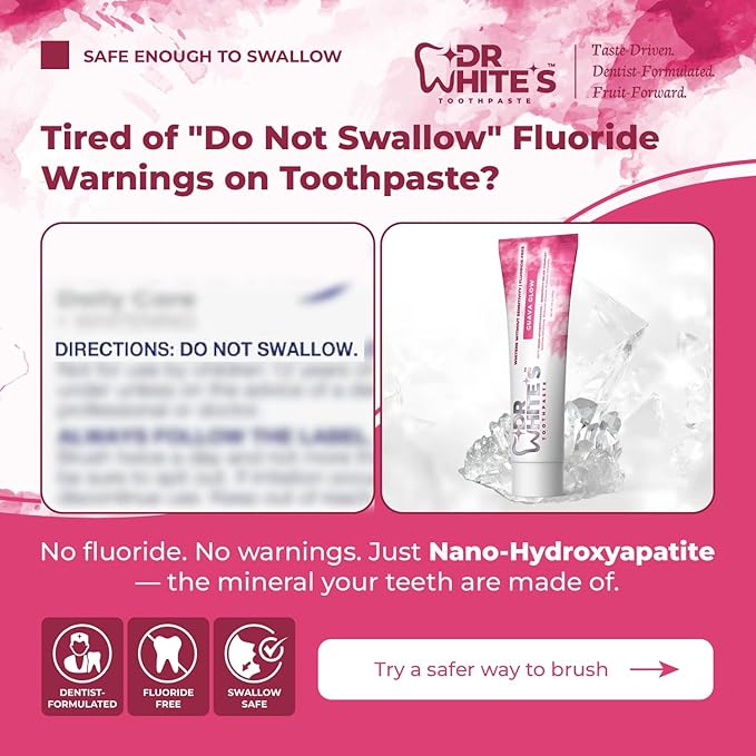 Dr. White’s Fluoride-Free nHA Toothpaste 3-Pack; Dentist-Formulated, Nano Hydroxyapatite + Xylitol, Sensitivity Relief Complex™, Mint-Free, Enamel Safe, Swallow-Safe (3.5 Oz, Guava Glow)