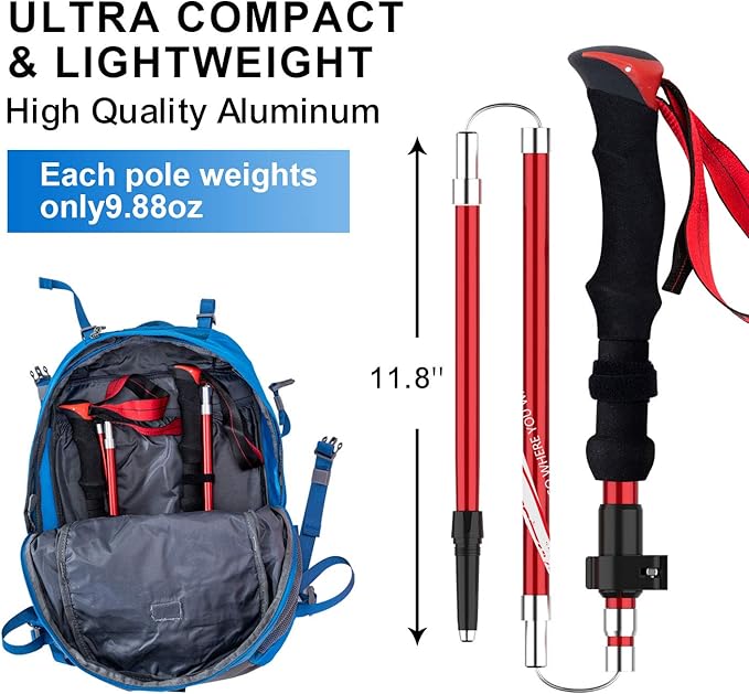 BISINNA Collapsible Trekking Hiking Poles- 2 Pack Folding Aluminum Walking Sticks with Quick Lock System 4 Season Accessories,Telescopic, Adjustable, Lightweight for Men Women-StrideForce Fitness