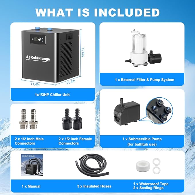 Ice Bath Chiller & Cold Plunge Tub Kit, 1/3HP Cold Plunge Chiller with External Pump & Filter, Upgraded XXL 148Gal Ice Pod, Cold Plunge Tub with Water Chiller for Cold Therapy Recovery-StrideForce Fitness