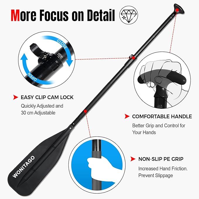 Canoe Paddle Aluminum Shaft with PP Blade, Floating Adjustable Paddle for Canoeing, Boating and Rafting, 122-152 cm/4-5 Ft-StrideForce Fitness