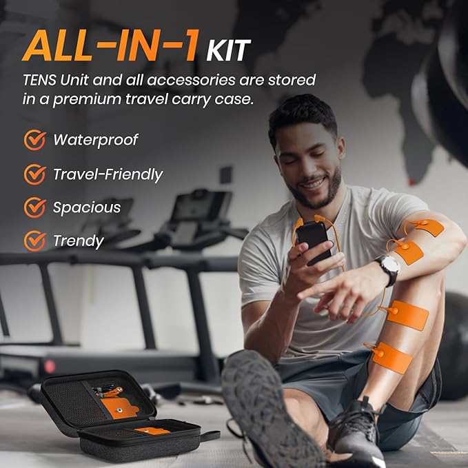3-in-1 TENS Unit with 32 Modes, Dual Channel EMS Muscle Stimulator with 40 Intensities for Gradual Pain Relief Therapy, Rechargeable Electronic Pulse Massager with 12 Electrode Pads, EVA Case-StrideForce Fitness
