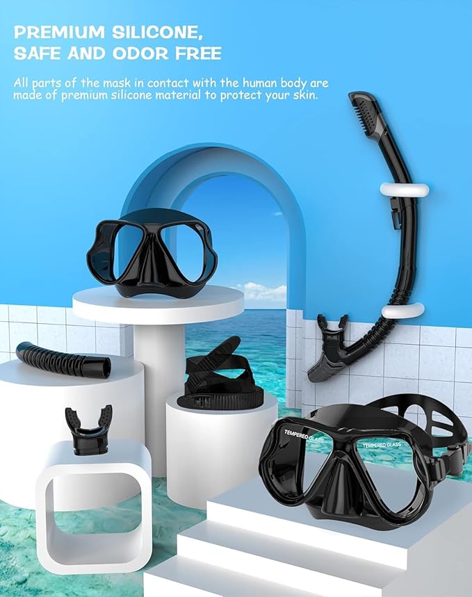 Greatever Dry Snorkel Set,Panoramic Wide View,Anti-Fog Scuba Diving Mask,Professional Snorkeling Gear-StrideForce Fitness