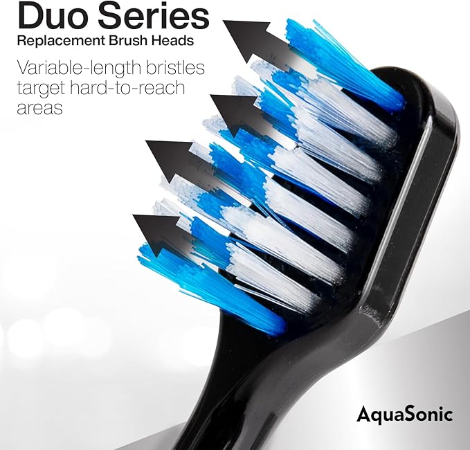 AquaSonic Genuine Duo Series Replacement Brush Heads | for Normal & Sensitive Teeth | Compatible with Duo Series & Home Dental Center Toothbrush Handles | NOT Compatible with Duo Series Pro