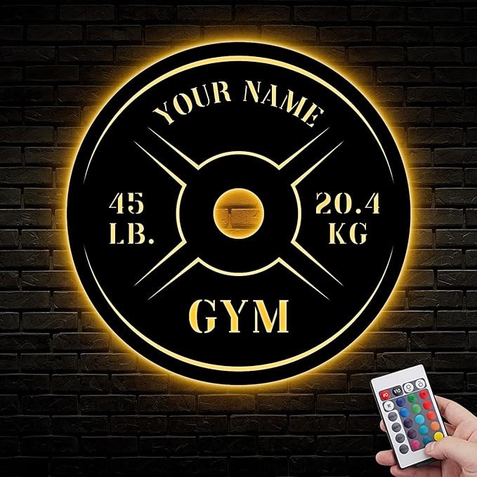 Personalized Home Gym LED Tin Metal Sign Multiple Sizes, Weight Lifting Exercise Workout Room Training Fitness Center Motivational Inspirational Quotes Decor Wall Art Hanging Accessories (06 LED)-StrideForce Fitness
