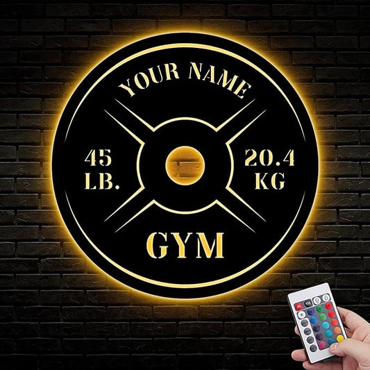 Personalized Home Gym LED Tin Metal Sign Multiple Sizes, Weight Lifting Exercise Workout Room Training Fitness Center Motivational Inspirational Quotes Decor Wall Art Hanging Accessories (06 LED)-StrideForce Fitness