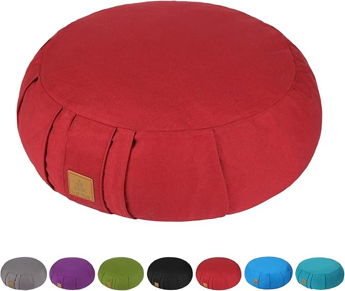Round Zafu Meditation Cushion, D=15" H=5.5" Zabuton Meditation Pillow, Yoga Bolster/Pillow, Floor seat, Zippered Organic Cotton Cover, Natural Buckwheat, Kneeling Pillow-StrideForce Fitness