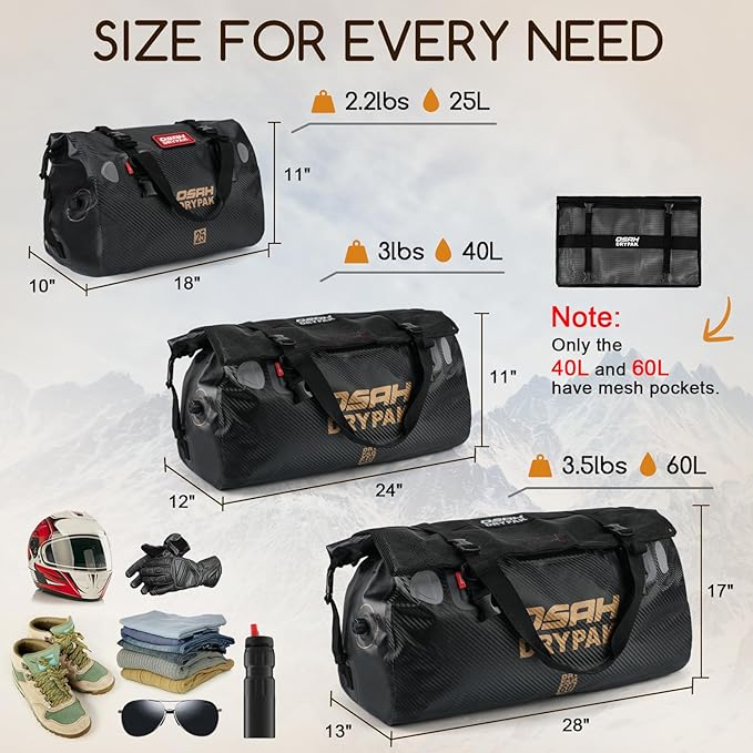 Waterproof Duffel Bag - Motorcycle Dry Bag Tail Bag with Large Storage Space, Waterproof Luggage Duffle Bags with Outer Mesh Zipper Pocket for Camping, Kayaking, Fishing & Traveling-StrideForce Fitness