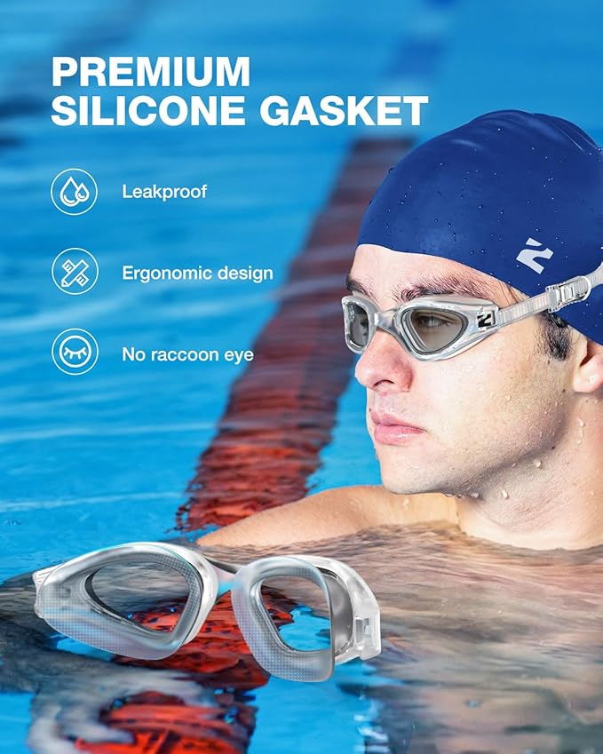 ZIONOR G1 Lite Swim Goggles with Swim Cap Comfortable Anti-fog Swimming Goggles Cap Set for Adult Men Women-StrideForce Fitness