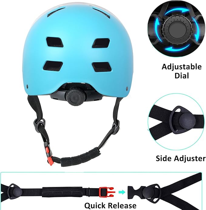 Bike Helmet 3 Sizes for Teenager Kids Youth Adults,Bavilk Skateboard Helmet Adjustable Multi-Sport Bicycle Cycling Scooter Roller Skate Inline Skating Rollerblading for Girls Boys Women Men Teen-StrideForce Fitness