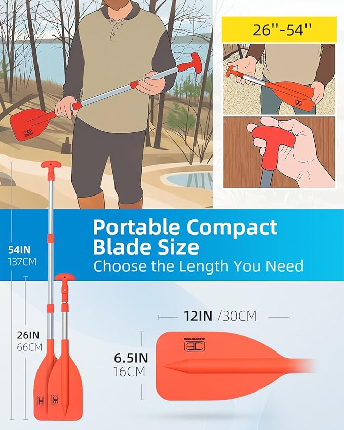 OCEANBROAD Telescoping Emergency Paddle 21''-42''（Assembling Required）/26''-54'' Aluminium Shaft for Kayaking Boating Canoeing River Tubing-StrideForce Fitness