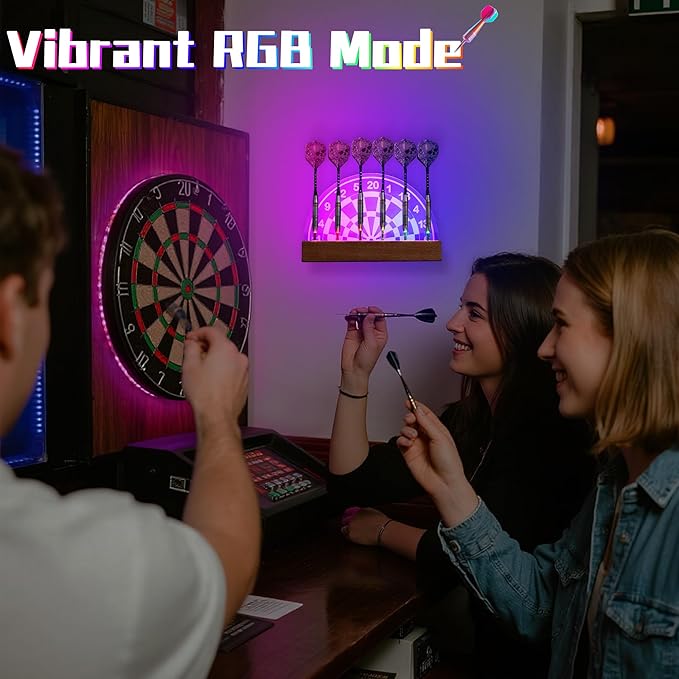 Light Up Dart Stand Wall Mount, Acrylic Wooden LED Dart Holder with Multiple Color Modes with Remote Control Holds 6 Darts, Xmas Birthday Gifts for Darts Enthusiasts-StrideForce Fitness
