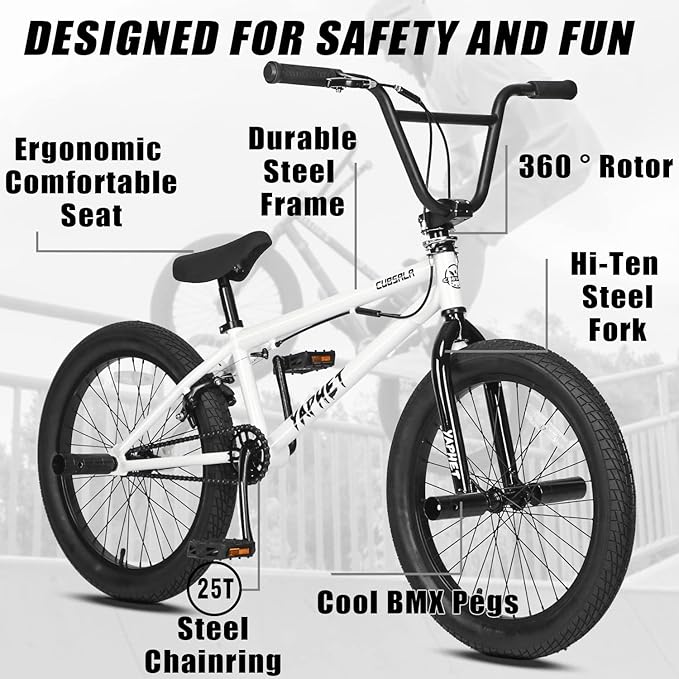 Freestyle BMX Bike, 20 Inch Yaphet Bicycle for Teen Beginner and Adult Riders, Bike with Hi-Ten Steel Frame, Multiple Colors-StrideForce Fitness