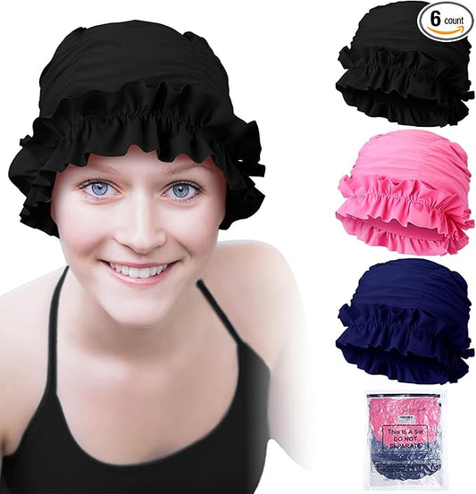 Soulchen 3 Pcs Swim Cap Women Adult with Ruffled Edges Nylon Cloth Swimming Cap for Women Bathing Hats Swim Turban Waterproof Swimming Hat-StrideForce Fitness