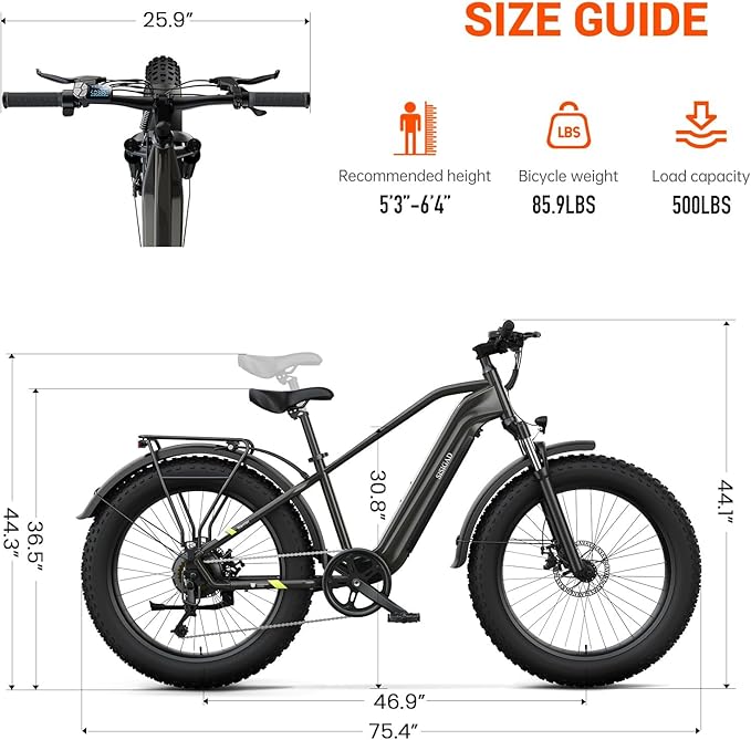 SISIGAD Electric Bike for Adults, 1500w | 50Miles | 32Mph Electric Mountain Bike - 48V 15Ah Removable Built-in Battery, 26" Fat Tire Dirt Ebike - 7Speed Shock Absorber E-MTB UL2849 Tested for Commute-StrideForce Fitness