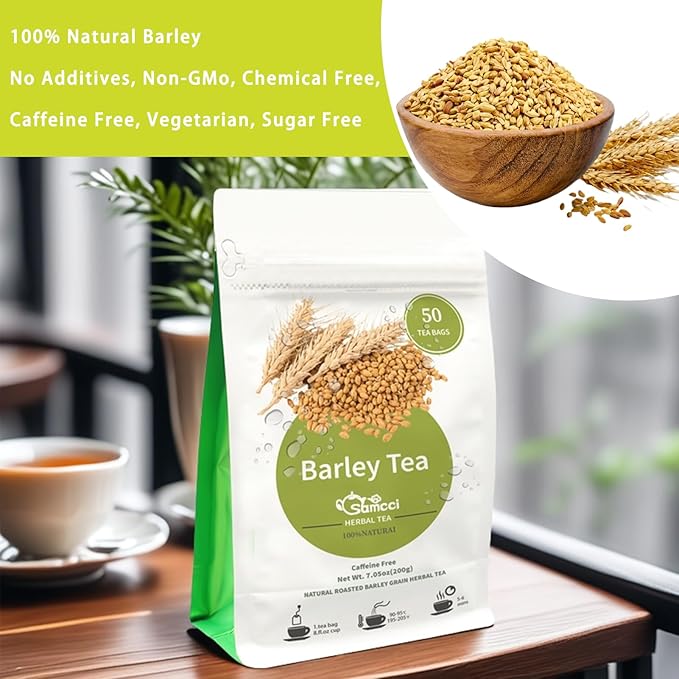Samcci - Barley Tea, 4g×50 Count Premium Natural Roasted Barley Tea Bags - Non-GMO - Caffeine-Free - Sugar Free - Mugicha -Nutty - Digestion Support & Rich in Nutrition-StrideForce Fitness