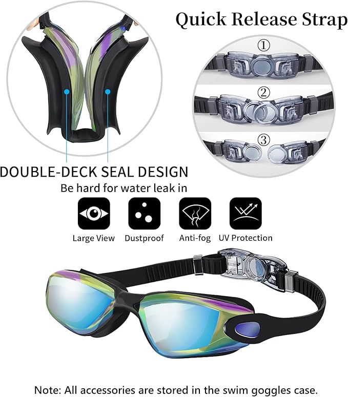 Swim Goggles Swimming Goggles No Leaking with Nose Clip, Earplugs, Swim Cap and Case for Men Women-StrideForce Fitness