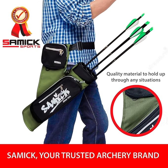 Archery Arrow Quiver - Adjustable Waist Hanged Quiver with 3 Removable Tubes & Pockets for Archery Arrows Case & Equipment - Ideal for Hunting & Target Practice - Right Handed Only-StrideForce Fitness