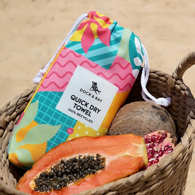 Dock & Bay Beach Towel - Quick Dry, Sand Free - Compact, Lightweight - 100% Recycled - Includes Bag - Good Times & Tan Lines - Large (160x90cm, 63x35)-StrideForce Fitness