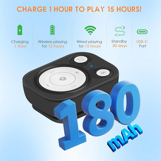 Clip MP3 Player: Bluetooth 5.3, Earphones Included, 15 Hours Battery Mini Music Player, 1000+ Songs Storage, No Phone Needed, Portable Music Players for Sports, Reading, Learning (64GB-Black)-StrideForce Fitness
