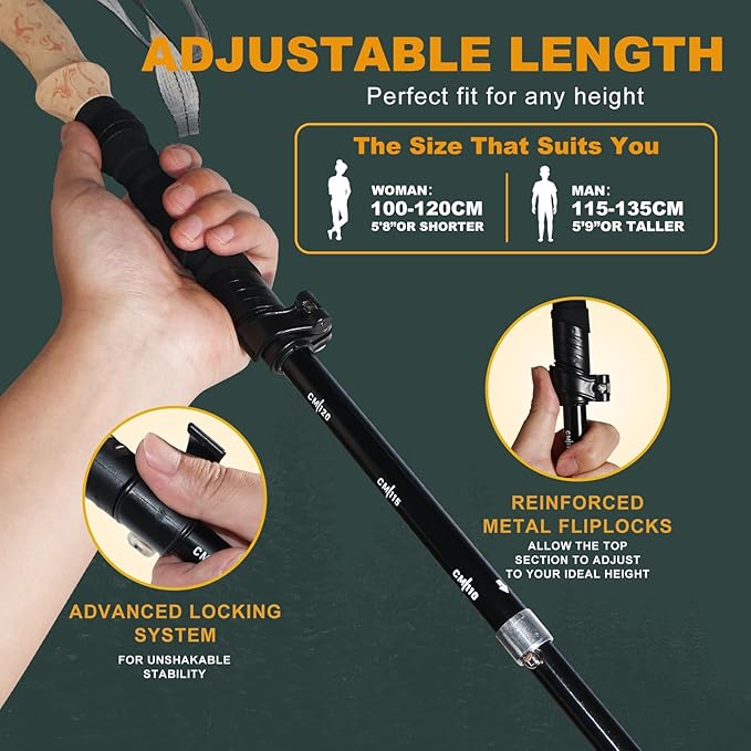 Trekking Poles for Hiking - Walking Sticks for Men, Women, Seniors, 2pc Collapsible Lightweight Aluminum Alloy Hiking Poles for Nordic Walking & Outdoor Adventures-StrideForce Fitness