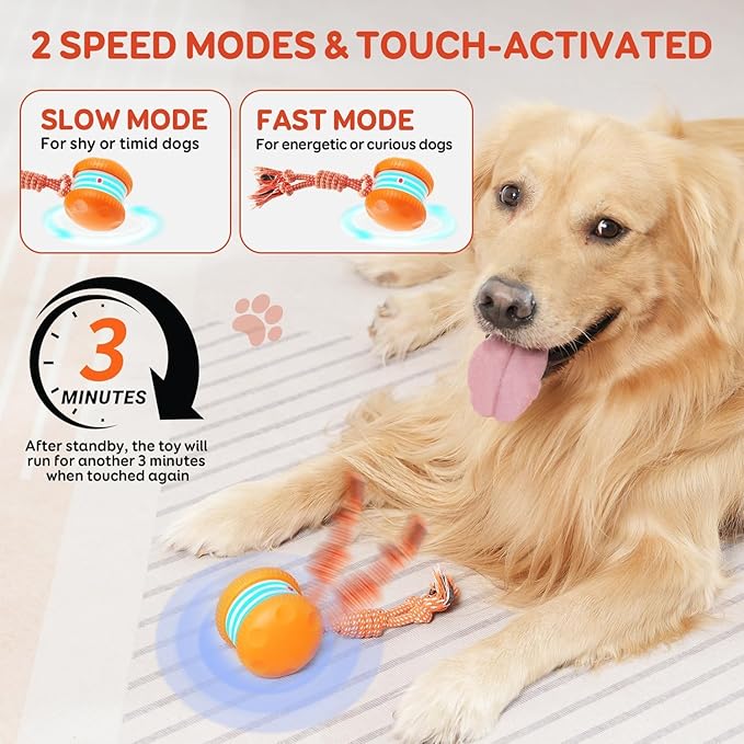 Interactive Dog Toys, Random Path Electric Automatic Moving and Rolling Dogs Toy with Rope for Small Medium Large Dogs, Motion-Activated Dog Stimulation Toy for Boredom Relief (Orange)-StrideForce Fitness