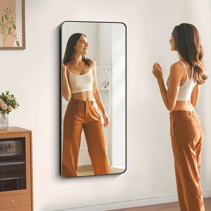 24" x 55"Bathroom Mirror, Matte Black Wall Mirror with Metal Frame, Decorative Rectangular Vanity Mirror for Bedroom Bathroom Living Room Entryway (Horizontal/Vertical)-StrideForce Fitness