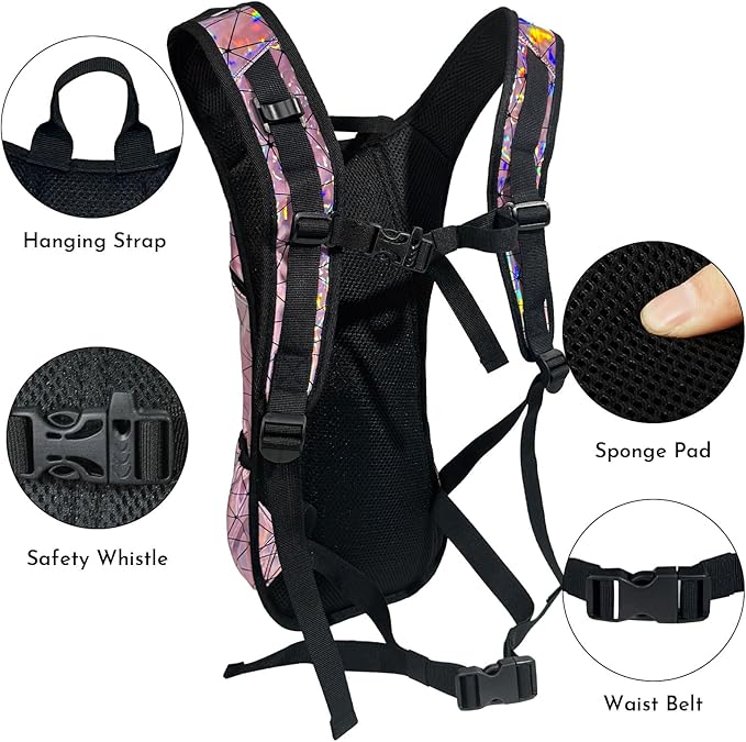 Reflective Hydration Backpack, Hydration Pack - Water Backpack with 2L/3L Hydration Bladder, Essential for Festivals - Rave Hydration Pack for Hiking, Running, Cycling, and Festivals-StrideForce Fitness