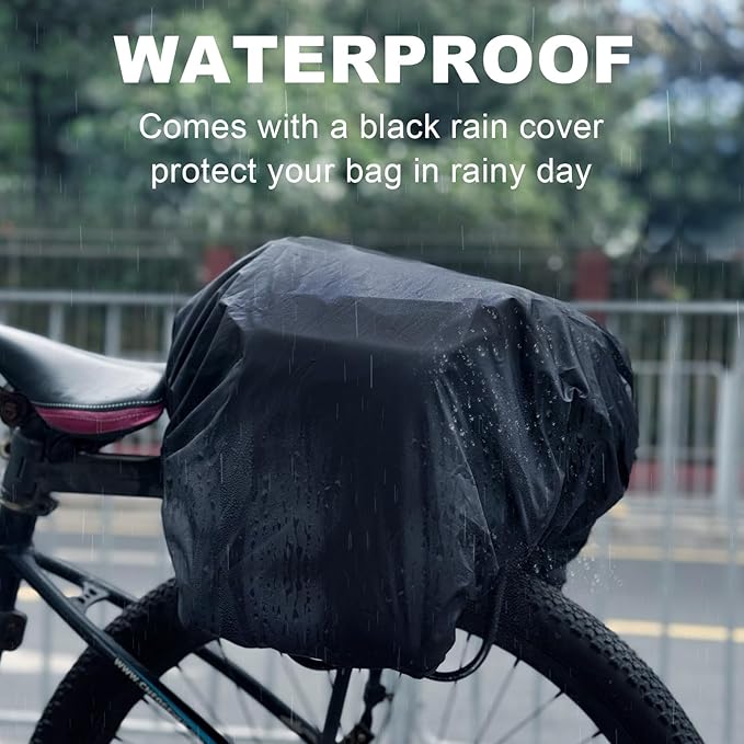 Bike Rear Rack Bag,20L PVC Waterproof Bike Trunk Bag for Road and Mountain Bikes,Multifunctional Bicycle Rear Seat Bag with Rain Cover Bike Saddle Bag for Cycling Trip (Black)-StrideForce Fitness