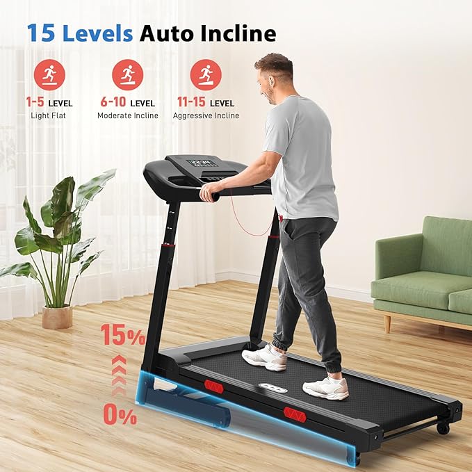CIIHI Treadmill with Auto Incline - Adjustable Height Handrail 15% Auto Incline Treadmill with 400 lbs Capacity - Foldable Running Machine for Home with APP, Voice Control and Speaker - 8.7 MPH-StrideForce Fitness