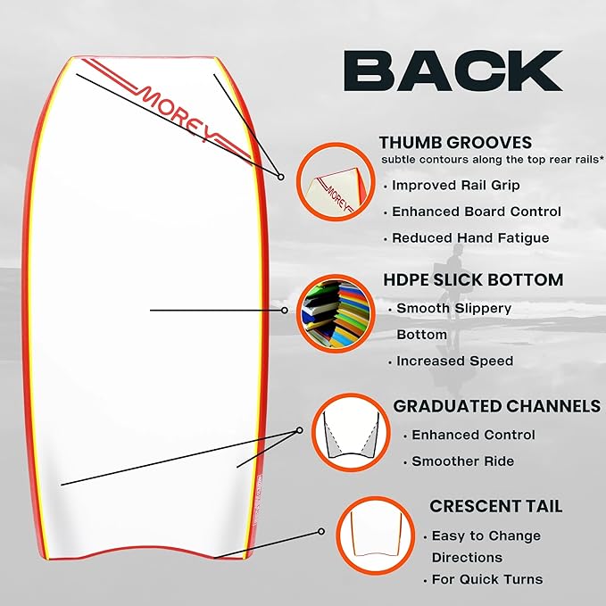 MOREY® Bodyboard Turbo 4 Classic. The Original Body Boards for Beach; Dual Stringer, PE Core, & HDPE for Slick Bottom (2025 Model)-StrideForce Fitness