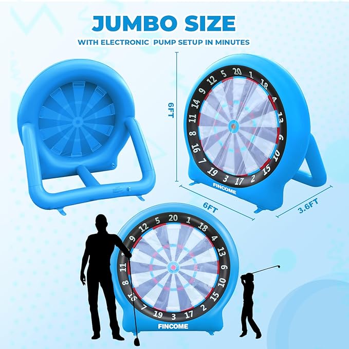 Inflatable 6ft Giant Dartboard, Golf Darts Kick Darts, Soccer & Throw Darts Game with Pump, 2 Kickball, 4 Throw Balls, 20 Golf Balls, Chipping Mat, Giant Dart Board Target Yard Games-StrideForce Fitness