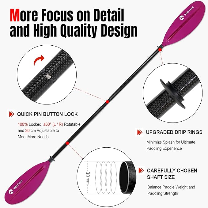 Kayak Paddle Premium Carbon Fiber Paddle with Reinforced PP + Fiberglass Blade, Floating Adjustable Kayaking Oars, 3 Piece, 220-240 cm/86-94 Inches, 240-260 cm/94-102 Inches-StrideForce Fitness