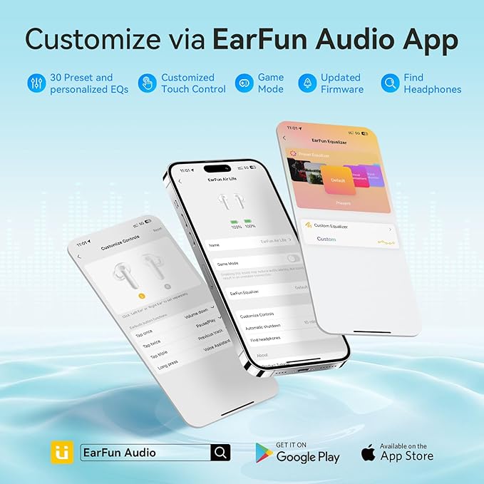 EarFun Air Life Wireless Earbuds, 12mm Driver with Deep Bass, Bluetooth 5.4 in-Ear Earbuds, 4 Mics AI ENC Call, 35H Playtime, 30 Preset EQs Via App, Comfortable Fit, Fast Charging, IPX5, White-StrideForce Fitness