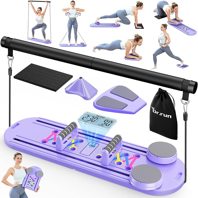 Pilates Board, Pilates Reformer Set, 7 in 1 Multifunctional Pilates Reformer Machine with Timer, Portable Foldable Pilates Board for Home Workout, Pilates Kit with Storage Bag-StrideForce Fitness