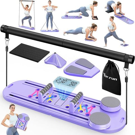 Pilates Board, Pilates Reformer Set, 7 in 1 Multifunctional Pilates Reformer Machine with Timer, Portable Foldable Pilates Board for Home Workout, Pilates Kit with Storage Bag-StrideForce Fitness